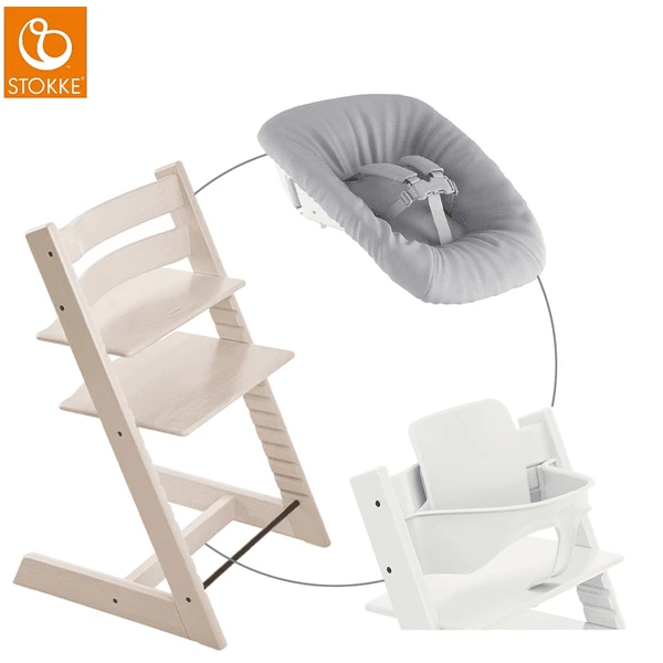 STOKKE® Mega Tripp Trapp® Set Hochstuhl Buche Whitewash Inkl. Newborn Set™ Grey Und Baby Set Weiß 3 STOKKE® Mega Tripp Trapp® Set Hochstuhl Buche Whitewash Inkl. Newborn Set™ Grey Und Baby Set Weiß